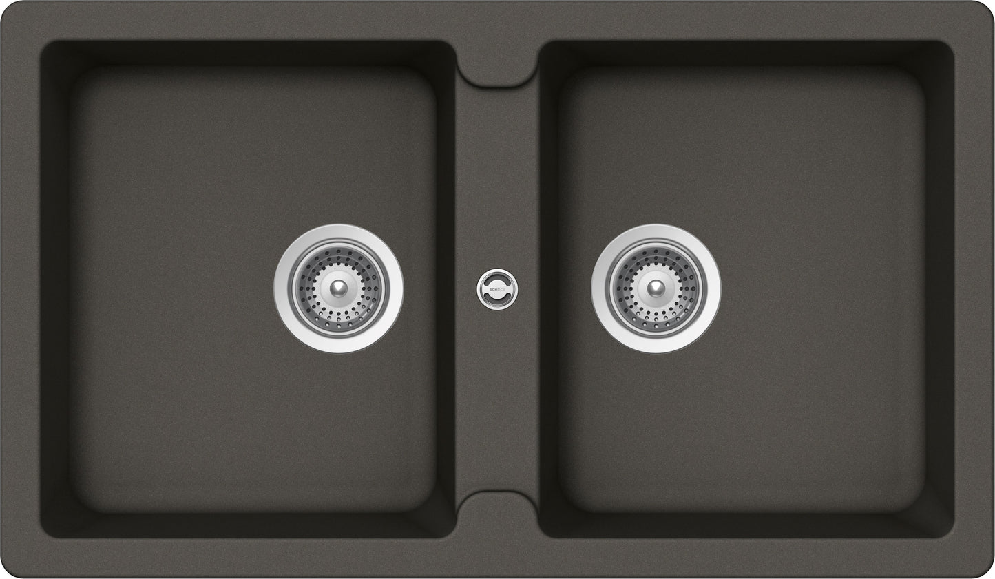 Schock ELEN200A43 | 2 VASCHE | Cristalite | 860x500 | ASPHALT | Base 90 | LAVELLI CRISTALITE