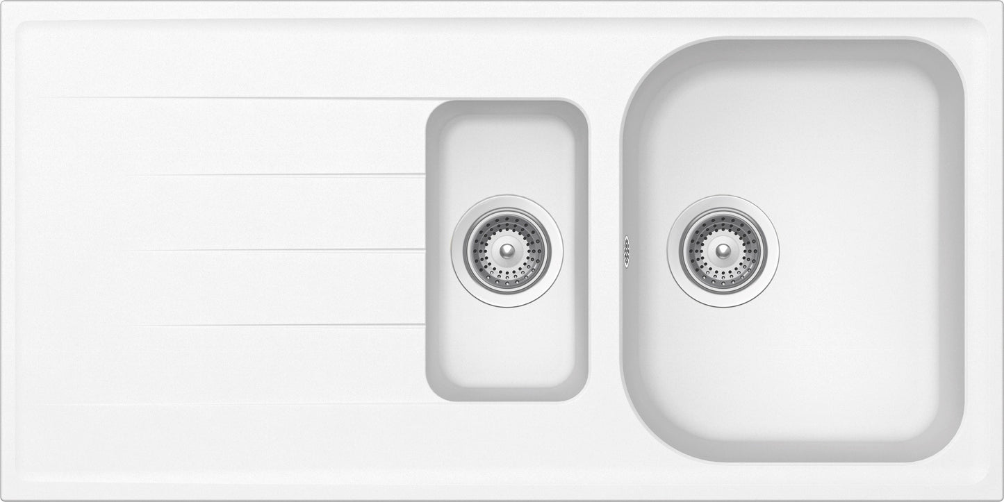 Schock LITD150A01N | 1 + 1/2 VASCA + GOCCIOLATOIO - REVERSIBILE | Cristalite | 1000x500 | BIANCO ASS