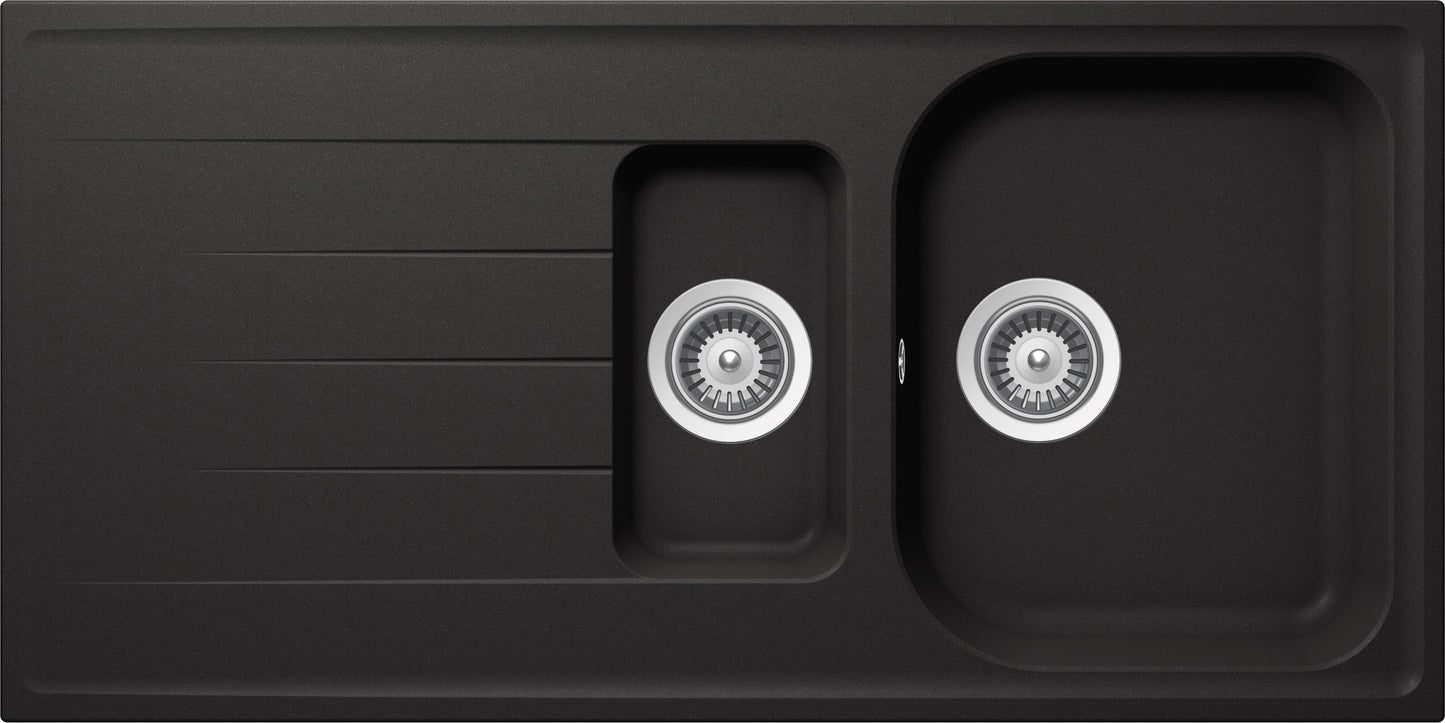 Schock LITD150A13N | 1 + 1/2 VASCA + GOCCIOLATOIO - REVERSIBILE | Cristalite | 1000x500 | NERO ASSOL