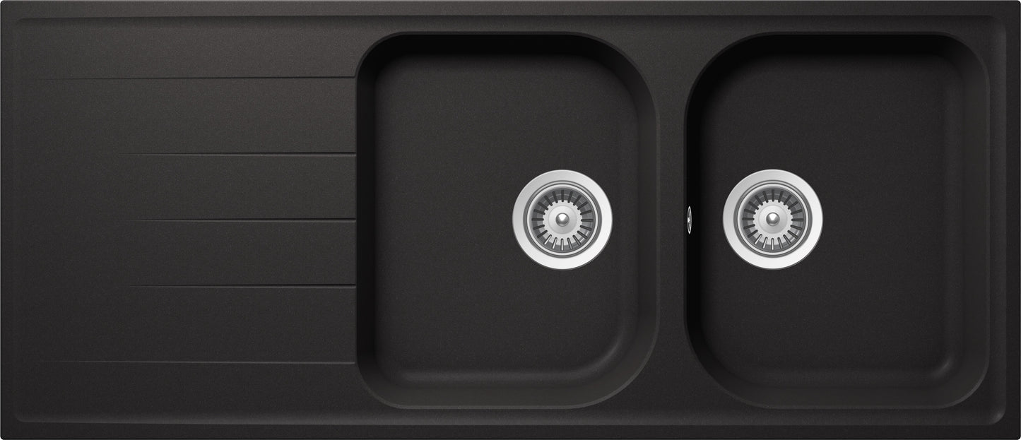Schock LITD200A13N | 2 VASCHE + GOCCIOLATOIO - REVERSIBILE | Cristalite | 1160x500 | NERO ASSOLUTO |
