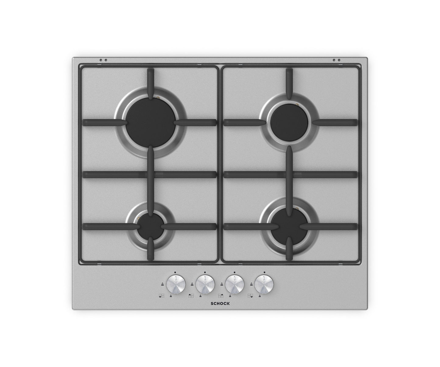 Schock STS64IX | 4 FUOCHI GAS - ACCENS. - VALV. DI SICUREZZA GRIGLIE IN PIATTINA MAGGIORATA FINITURA