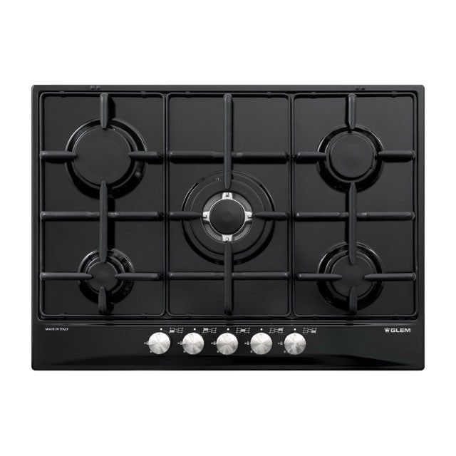 GLEM GAS GT755BK- | PIANI COTTURA A GAS | 70 | NERO | 4 f.gas + 1 tripla corona - comandi frontali