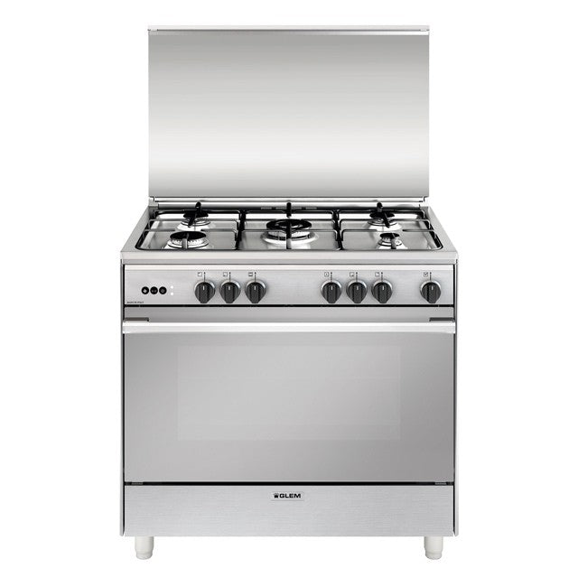 GLEM GAS UN965VI | CUCINE UNICA | 90X60_TUTTO FORNO | INOX | 4f.gas + 1 tripla corona centrale da 3,