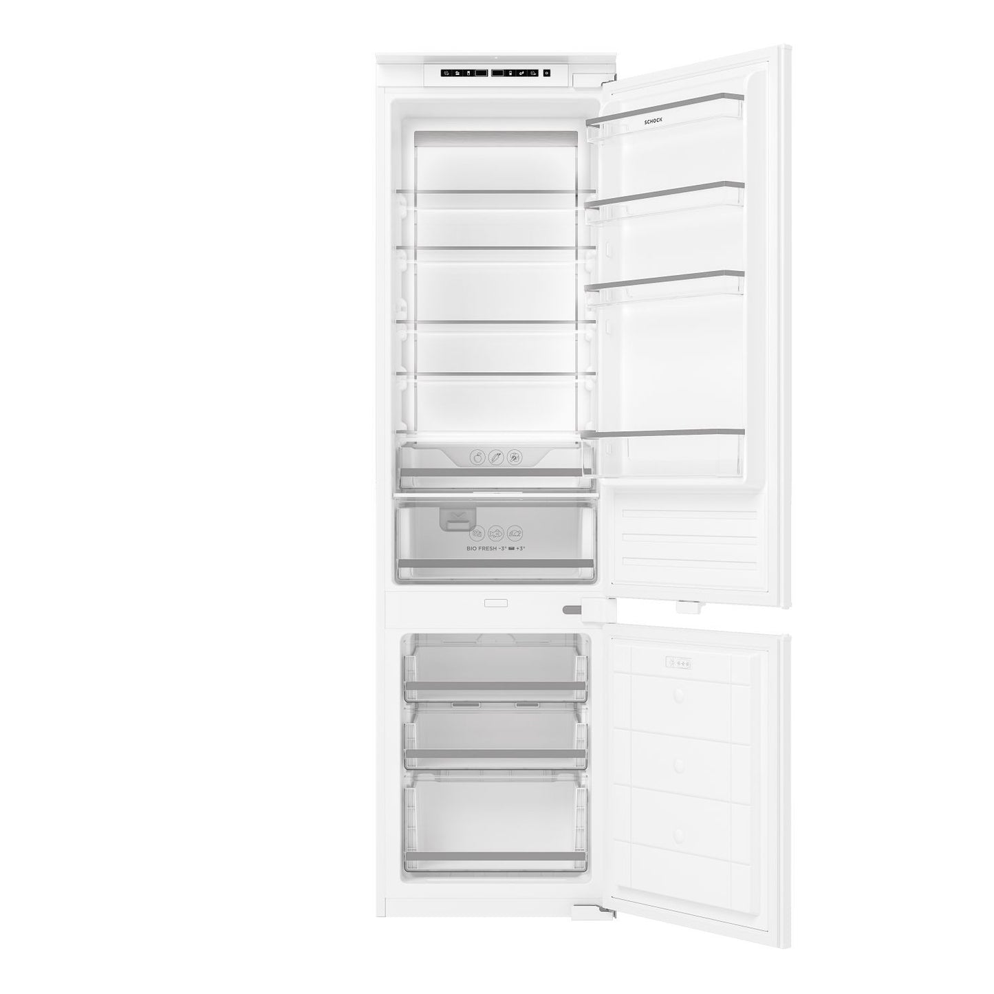 Schock SRISKY | FRIGOCONGELATORE INCASSO COMBINATO TOTAL NO FROST H 193_267 LT - CLASSE E - COMANDI