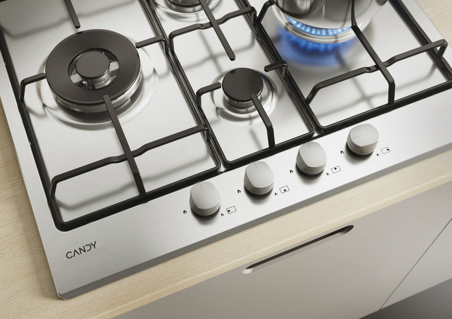 CANDY BI CHW6D4WX|33801968|Piano Gas da 60cm inox; Griglie in piattina; 4 fuochi diamond; doppia c