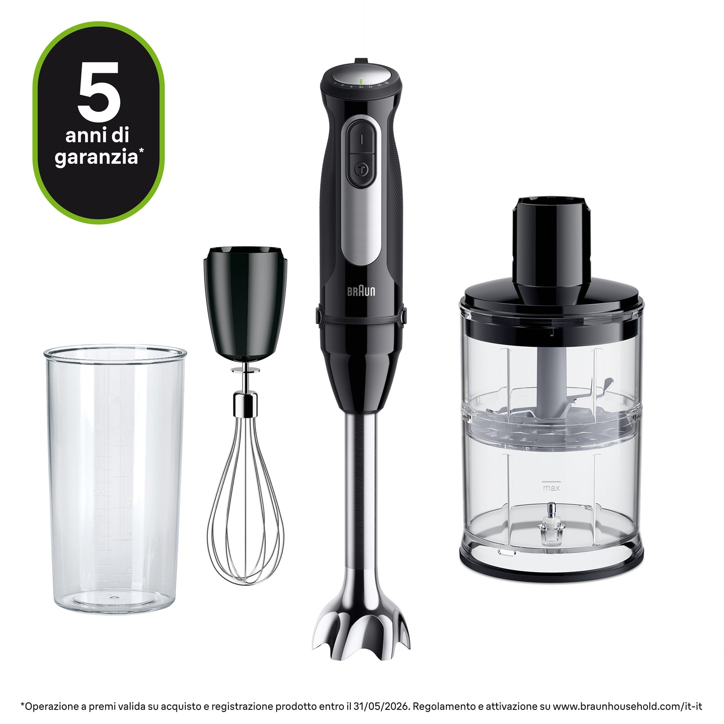 BRAUN PED MQ55254MBK | CUCINA | PREPARAZIONE CIBI | FRULLATORE A IMMERSIONE | MINIPIMER 1000W 25VEL.