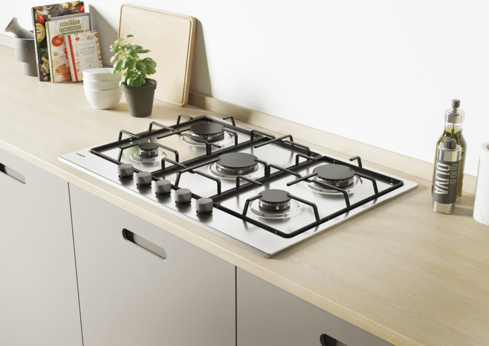 CANDY BI CHW7X|33801969|Piano Gas da 75cm inox;  Griglie in piattina; 5 fuochi; ultraBruciatore Rapi