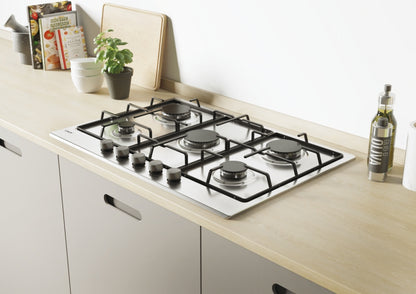 CANDY BI CHW7X|33801969|Piano Gas da 75cm inox;  Griglie in piattina; 5 fuochi; ultraBruciatore Rapi