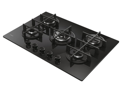 CANDY BI CVG74WTB|33803484|Piano Gas  Vetro Nero; da 75 cm; 5 Fuochi;  Bruciatore speciale al centro