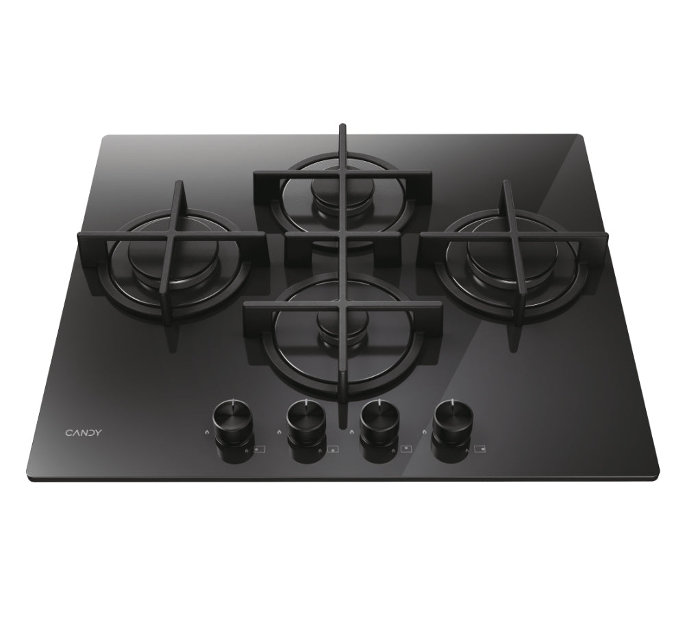 CANDY BI CVG6DTB|33803485|Piano Gas  Vetro Nero; da 60 cm; 4 Fuochi Rombo/Diamond;Griglie in ghisa;