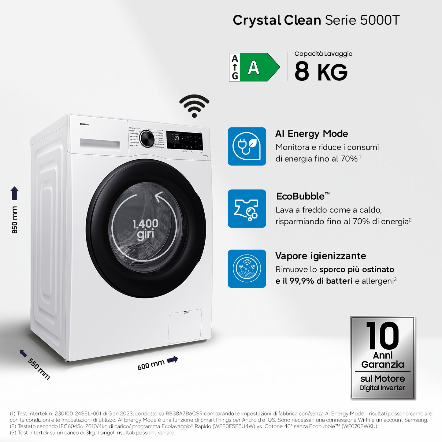 SAMSUNG BIANCO WW80CGC04DAEET | LAVATRICI | LAVATRICI CARICO FRONTALE | LAV. C/FRONTALE 8-8,99KG | L