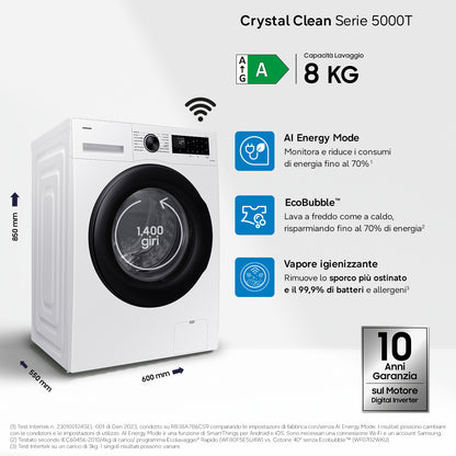 SAMSUNG BIANCO WW80CGC04DAEET | LAVATRICI | LAVATRICI CARICO FRONTALE | LAV. C/FRONTALE 8-8,99KG | L