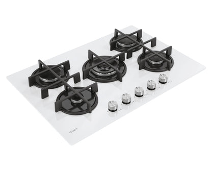 CANDY BI CVG74WTW|33803480|Piano Gas Vetro Bianco; da 75 cm; 5 Fuochi;   Bruciatore speciale al cent