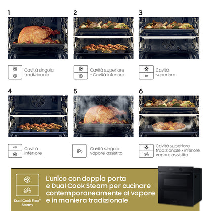 SAMSUNG SELECTION NV7B5760WBK/U5 | Forno a Vapore Samsung Dual Cook Flex_ Steam Serie 5 76L, Dual Co