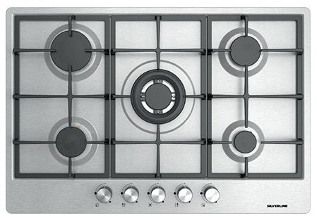 Silverline AS5444X01 | piani cottura  | gas-inox | 75 cm | inox |  | 5 fuochi, griglie in ghisa, com