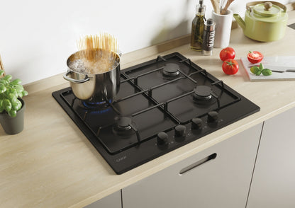 CANDY BI CHW6BRBB|33801972|Piano Gas da 60 cm nero;  Griglie in piattina; 4 fuochi con Bruciatore Ra