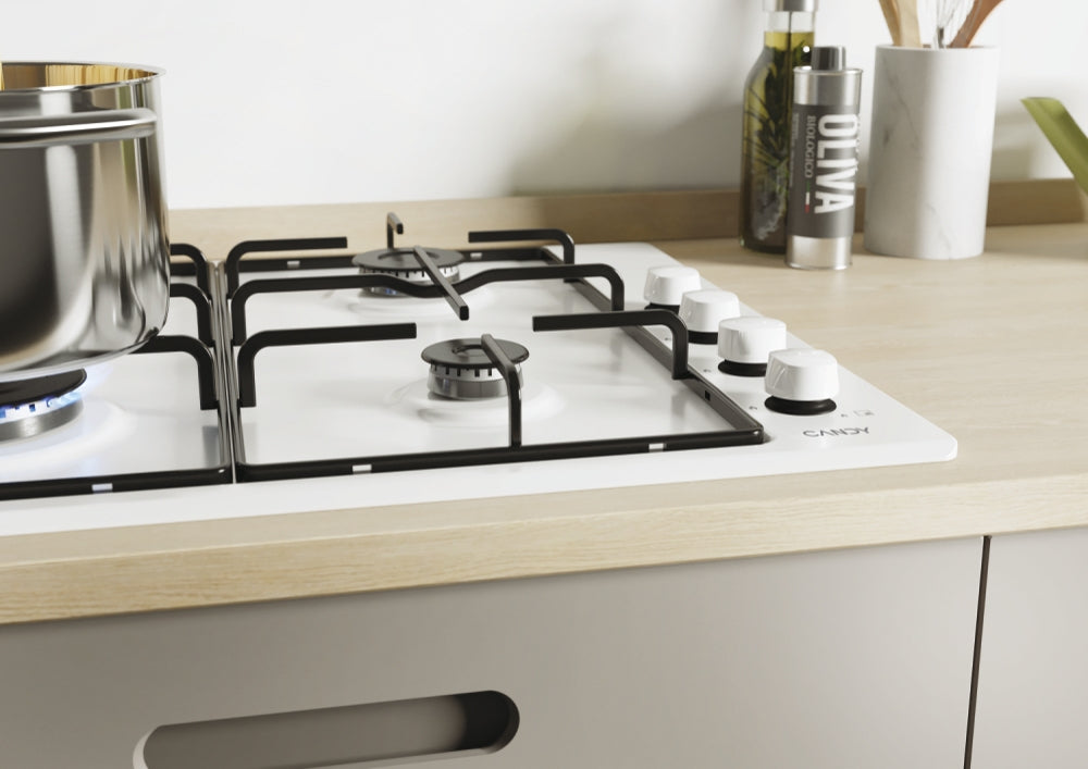 CANDY BI CHW6LWW|33801978|Piano Gas da 60cm lateral bianco;  Griglie in piattina; 4 fuochi; manopola