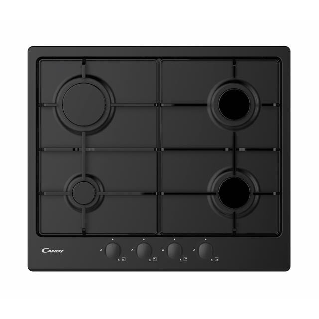 CANDY BI CHW6BRBB|33801972|Piano Gas da 60 cm nero;  Griglie in piattina; 4 fuochi con Bruciatore Ra
