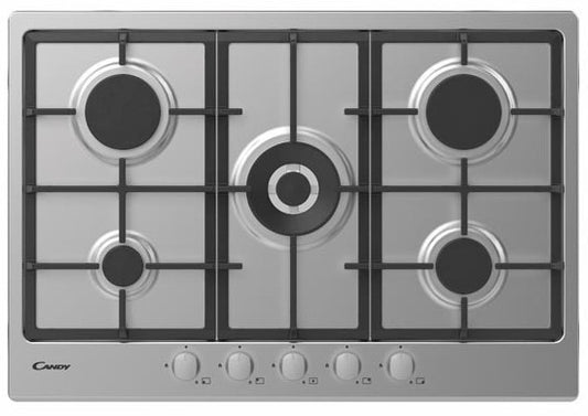 CANDY BI CHG74WX|33801986|Piano Gas da 75cm inox;  Griglie in ghisa; 5 fuochi; doppia corona 4kw