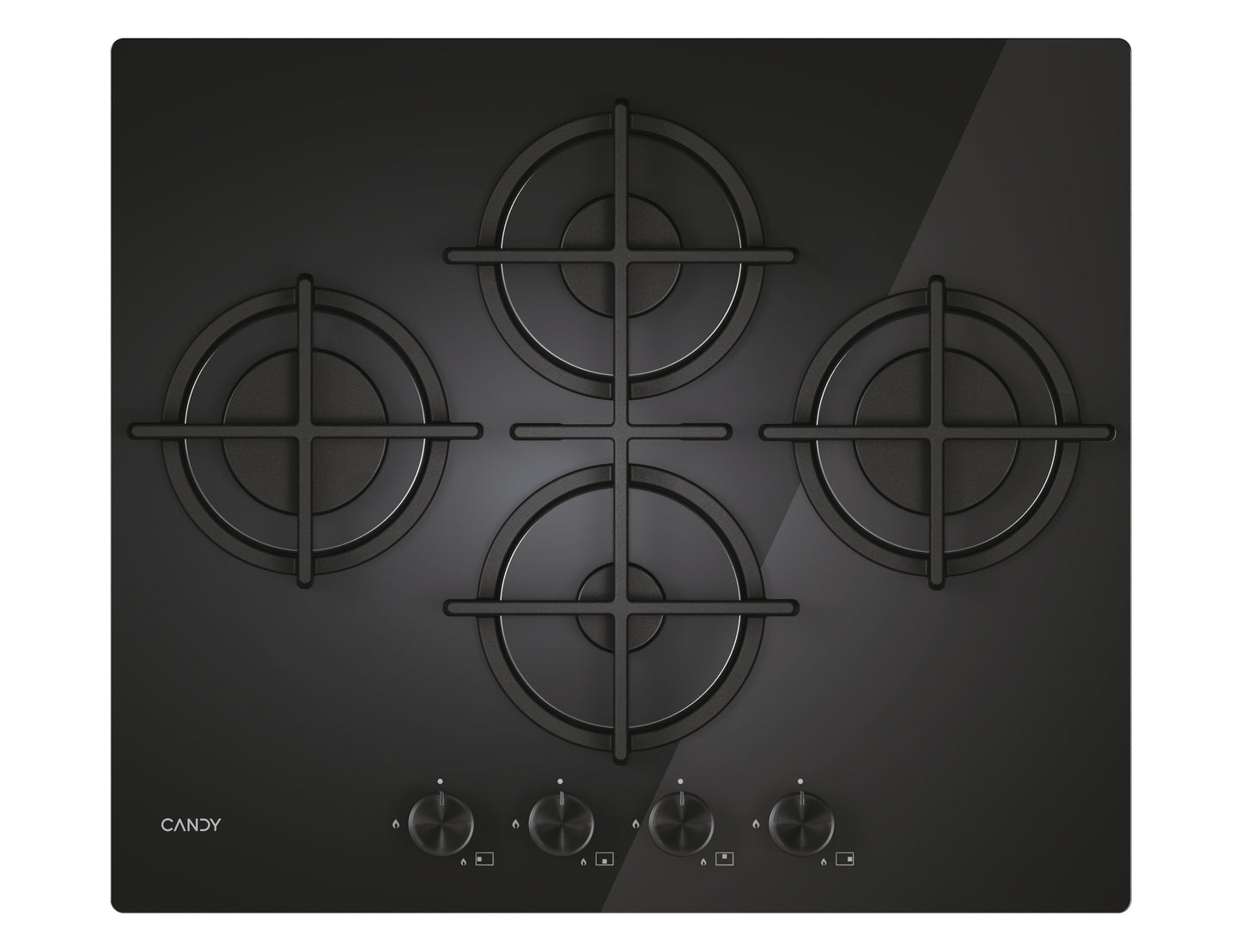 CANDY BI CVG6DTB|33803485|Piano Gas  Vetro Nero; da 60 cm; 4 Fuochi Rombo/Diamond;Griglie in ghisa;