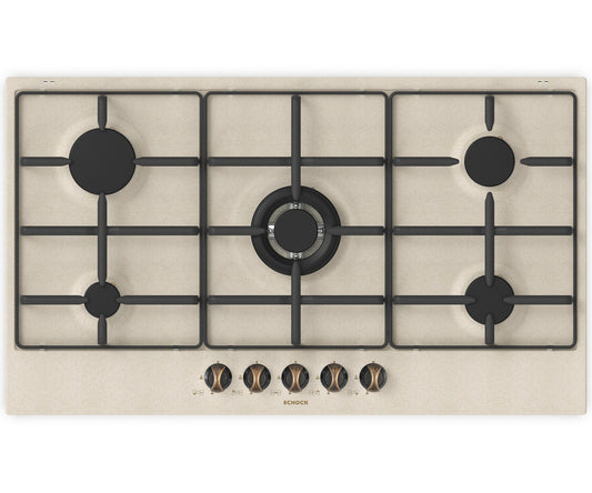 Schock STS95558- | 5 FUOCHI GAS - TRIPLA CORONA 3,8 Kw ACCENSIONE - VALVOLE DI SICUREZZA - GRIGLIE I