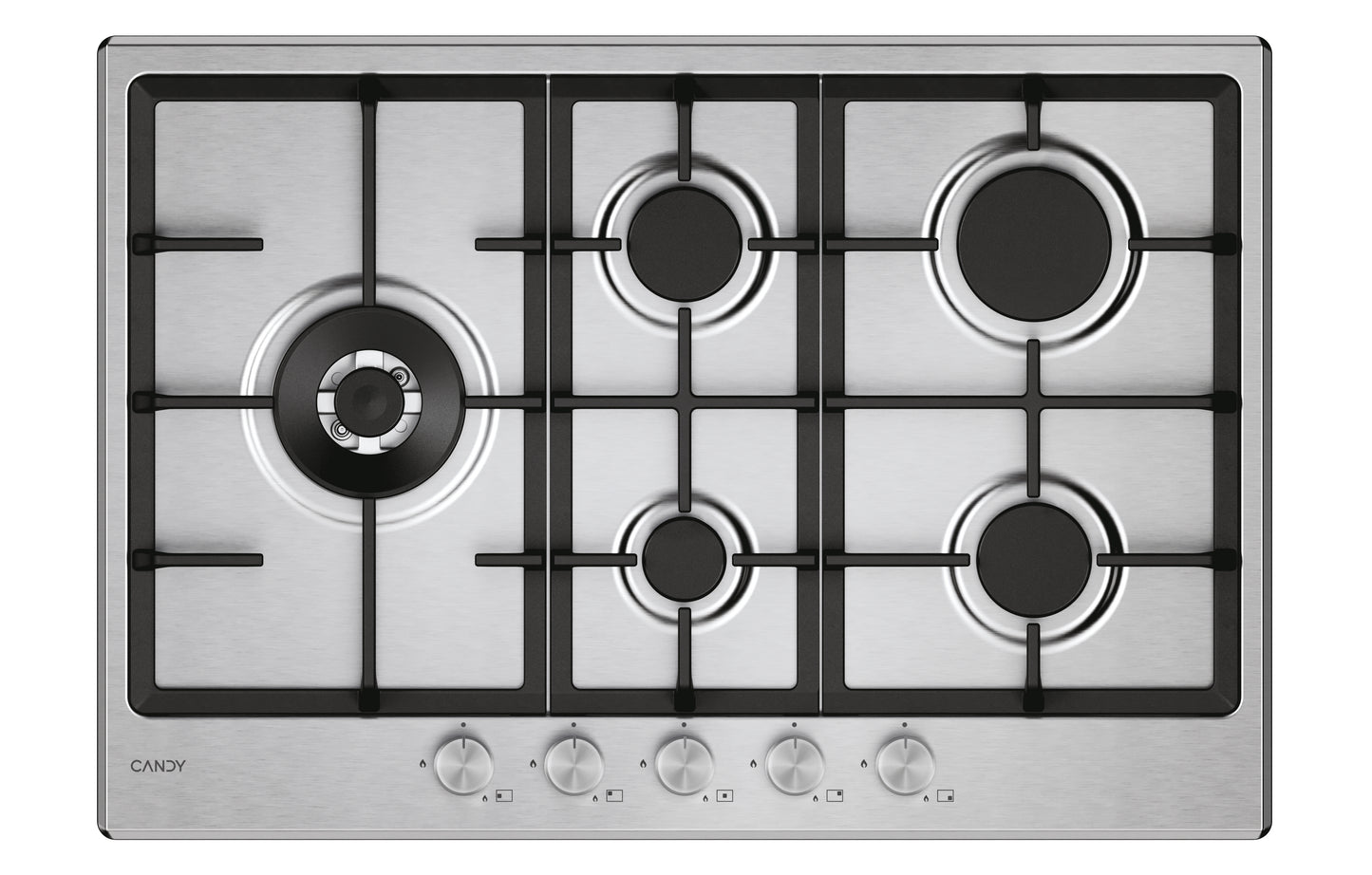 CANDY BI CHG7WL4WTX|33803489|Piano Gas da 75cm inox;  Griglie in ghisa; 5 fuochi ; bruciatore specia