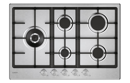 CANDY BI CHG7WL4WTX|33803489|Piano Gas da 75cm inox;  Griglie in ghisa; 5 fuochi ; bruciatore specia