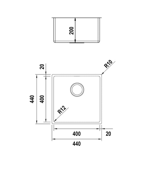 Schock OYSN100 | VASCA INOX - RAGGIO INTERNO 12 mm - saldato - 1mm - TRIPLA INSTALLAZIONE | Acciaio 