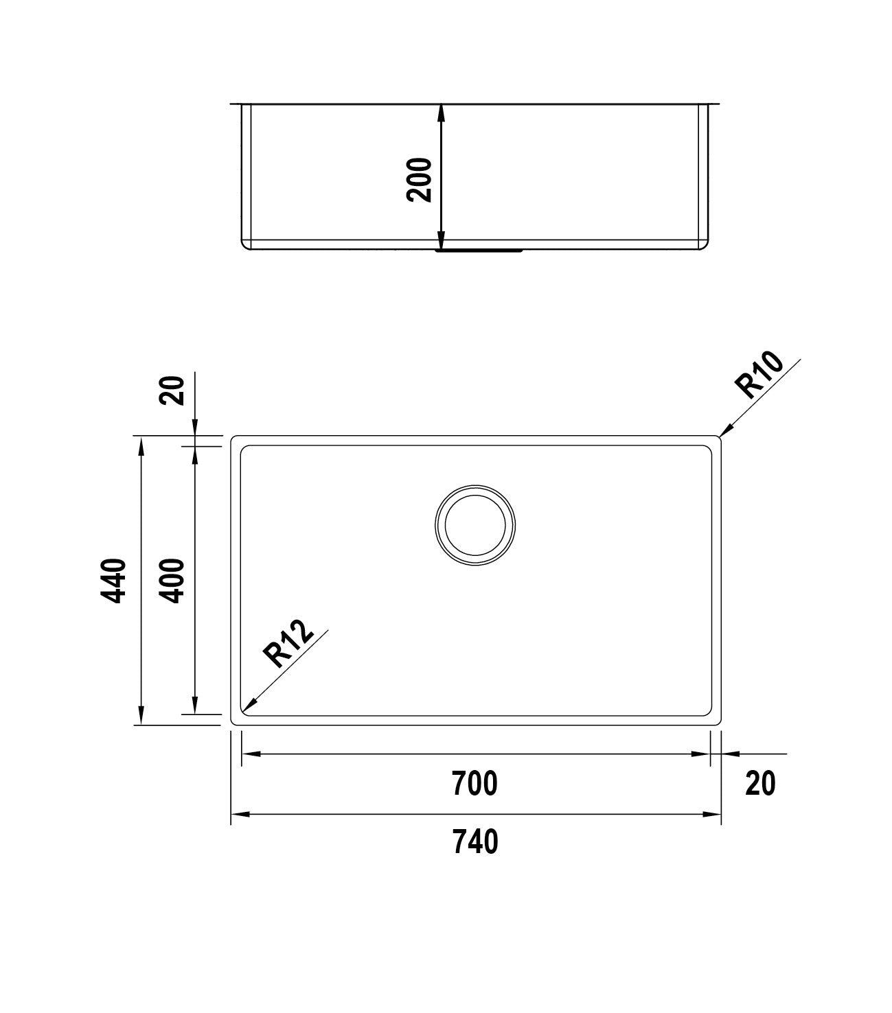 Schock OYSN100XL | VASCA INOX - RAGGIO INTERNO 12 mm - saldato - 1mm - TRIPLA INSTALLAZIONE | Acciai