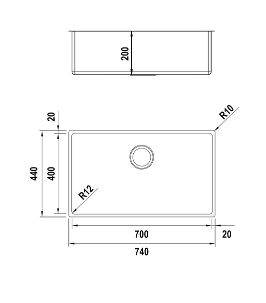 Schock OYSN100XL | VASCA INOX - RAGGIO INTERNO 12 mm - saldato - 1mm - TRIPLA INSTALLAZIONE | Acciai