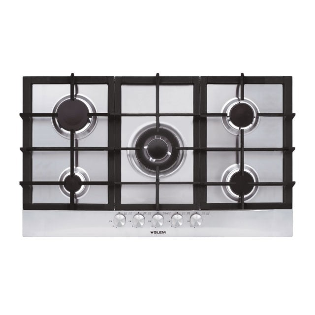 GLEM GAS GT955HIX | PIANI COTTURA  A GAS | 90 | INOX |  4f.gas + 1 tripla corona  da 3,8 KW centrale