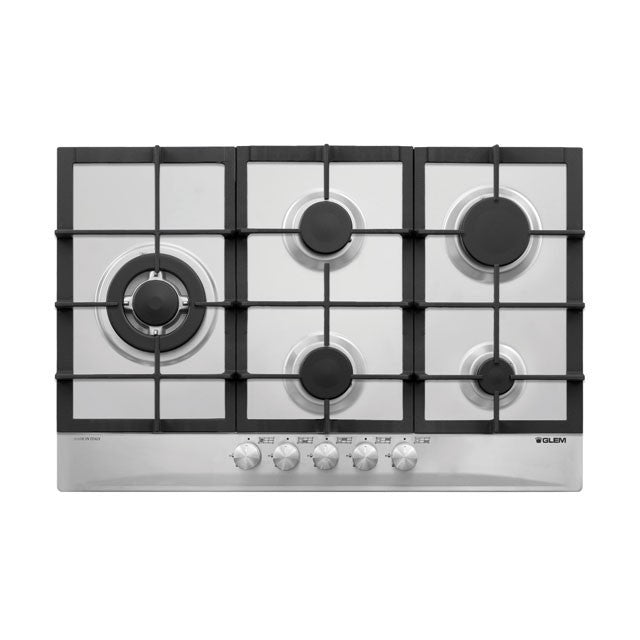 GLEM GAS GT85THIX- | PIANI COTTURA  A GAS | 75 | INOX | 4 f.gas + 1 tripla corona da 3,8 KW a sinist