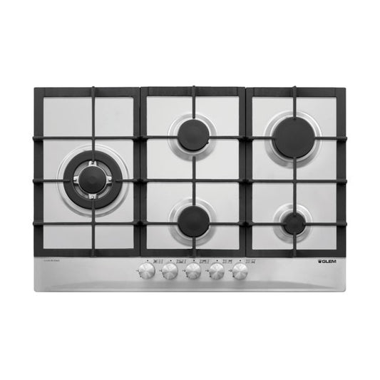 GLEM GAS GT85THIX- | PIANI COTTURA  A GAS | 75 | INOX | 4 f.gas + 1 tripla corona da 3,8 KW a sinist