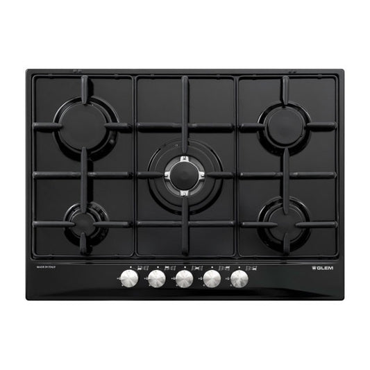 GLEM GAS GT755BK- | PIANI COTTURA  A GAS | 70 | NERO | 4 f.gas + 1 tripla corona - comandi frontali 