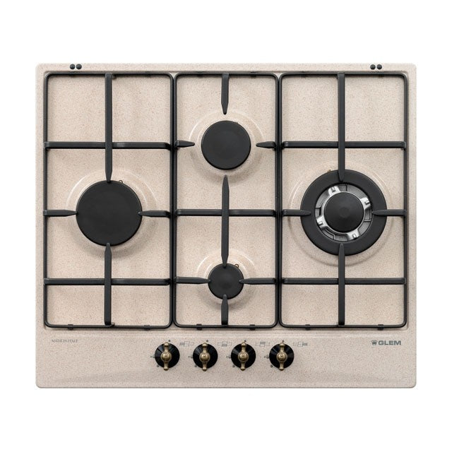 GLEM GAS GT645SA | PIANI COTTURA  A GAS | 60 | SABBIA | ROMBO 3 f.gas + 1 tripla corona - comandi fr