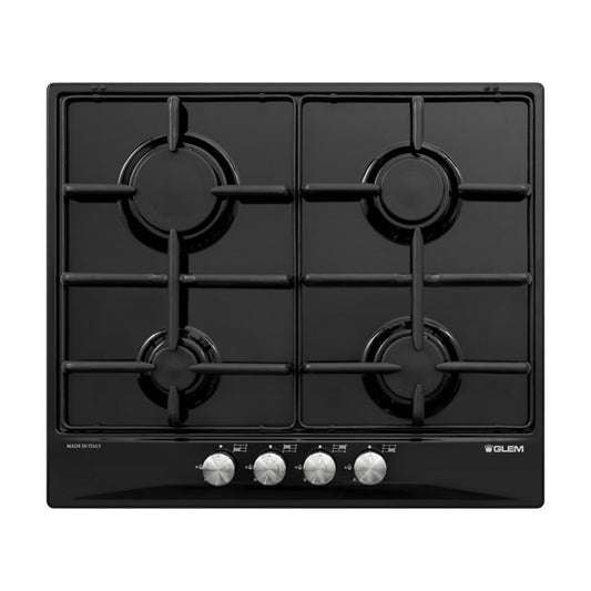 GLEM GAS GT64BK- | PIANI COTTURA  A GAS | 60 | NERO | 4 fuochi gas - comandi frontali - accensione s