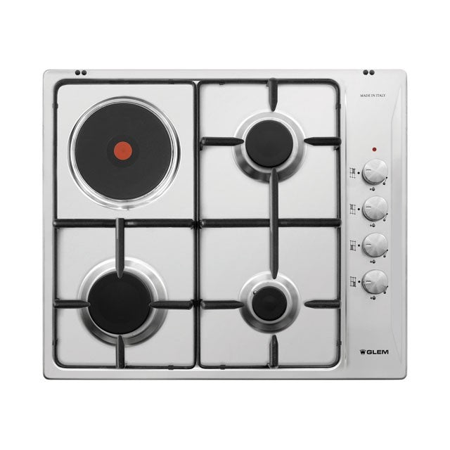 GLEM GAS GTL647IX- | PIANI COTTURA  A GAS | 60 | INOX | 3 fuochi gas +1 piastra elettrica - comandi 