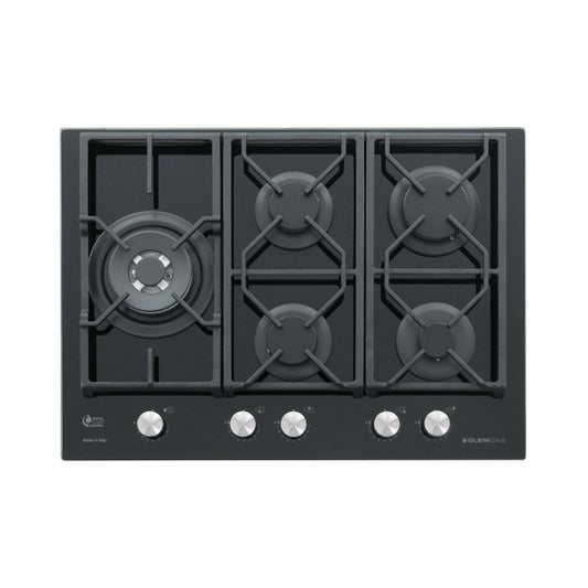 GLEM GAS GV75TXBK | PIANI COTTURA IN CRISTALLO TEMPERATO A GAS | 70 | NERO | 70x50 cm - 5 fuochi gas