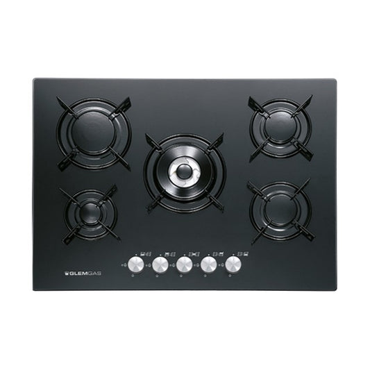 GLEM GAS GV755BK- | PIANI COTTURA IN CRISTALLO TEMPERATO A GAS | 70 | NERO | 70x50 cm - 5 fuochi gas