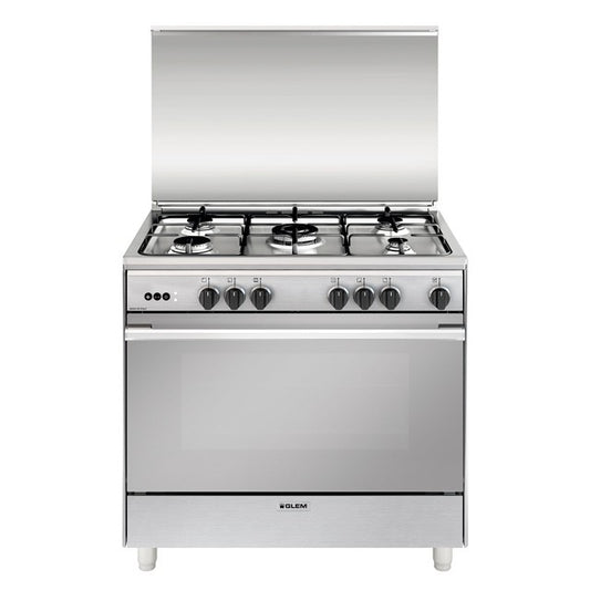 GLEM GAS UN965VI | CUCINE UNICA | 90X60_TUTTO FORNO | INOX | 4f.gas + 1 tripla corona centrale da 3,