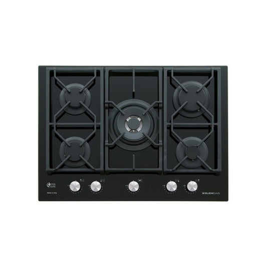 GLEM GAS GV755XBK | PIANI COTTURA IN CRISTALLO TEMPERATO A GAS | 70 | NERO | 70x50 cm - 5 fuochi gas