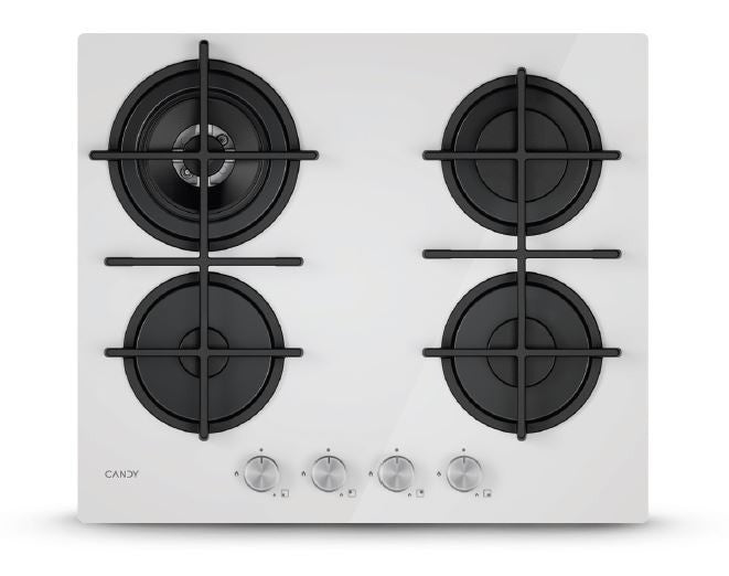 CANDY BI CVG6BR4WTW|33803481|Piano Gas Vetro Bianco ; da 60 cm; 4 fuochi; Big Rear DC 4 Bruciatore s