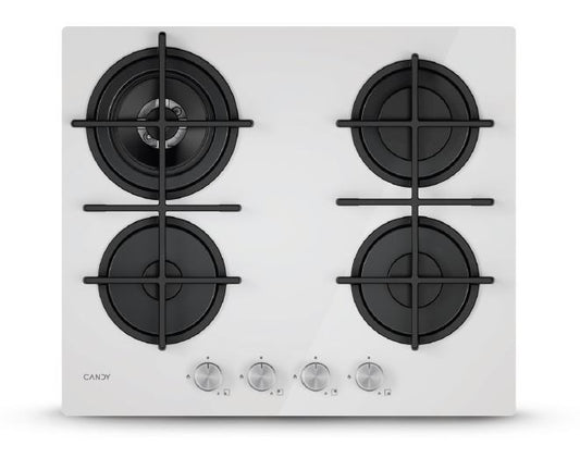CANDY BI CVG6BR4WTW|33803481|Piano Gas Vetro Bianco ; da 60 cm; 4 fuochi; Big Rear DC 4 Bruciatore s