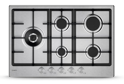 CANDY BI CHG7WL4WTX|33803489|Piano Gas da 75cm inox;  Griglie in ghisa; 5 fuochi ; bruciatore specia