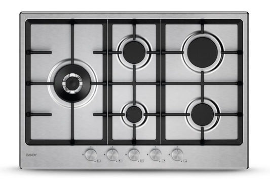 CANDY BI CHG7WL4WTX|33803489|Piano Gas da 75cm inox;  Griglie in ghisa; 5 fuochi ; bruciatore specia