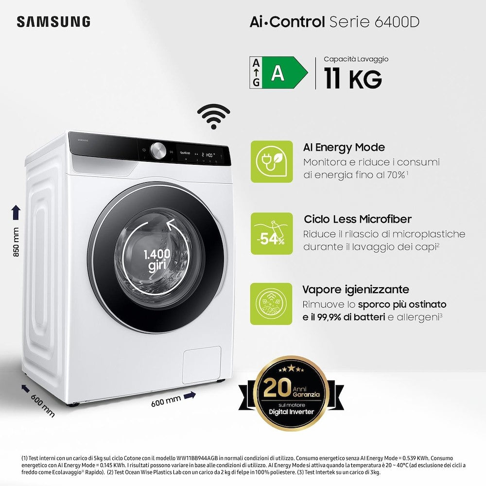 SAMSUNG TRANSF FS PROMO WW11DG6B25LKU3 | LAV.C/FRONT 11KG 1400GIRI CE.A-10% VAP. WIFI NERO