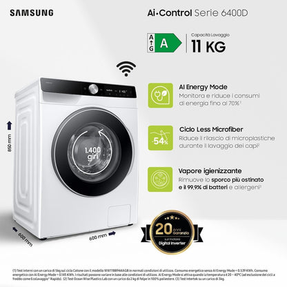 SAMSUNG TRANSF FS PROMO WW11DG6B25LKU3 | LAV.C/FRONT 11KG 1400GIRI CE.A-10% VAP. WIFI NERO