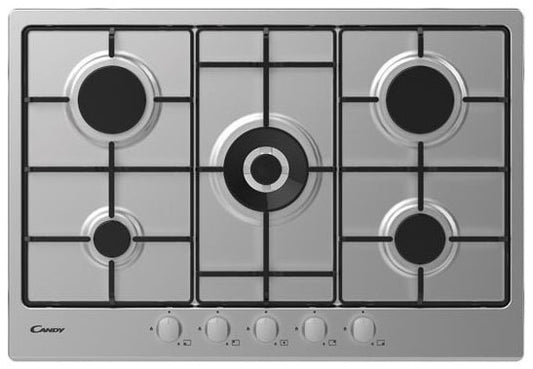 CANDY CHW74WX | 33801970 | Piano Gas da 75cm inox;  Griglie in piattina; 5 fuochi; doppia corona 4kw