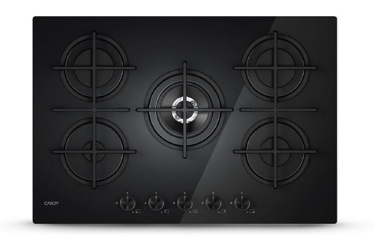 CANDY NEW CVG74WTB | 33803484 | EX CVG74WPB | Piano Gas  Vetro Nero; da 75 cm; 5 Fuochi;  Bruciatore