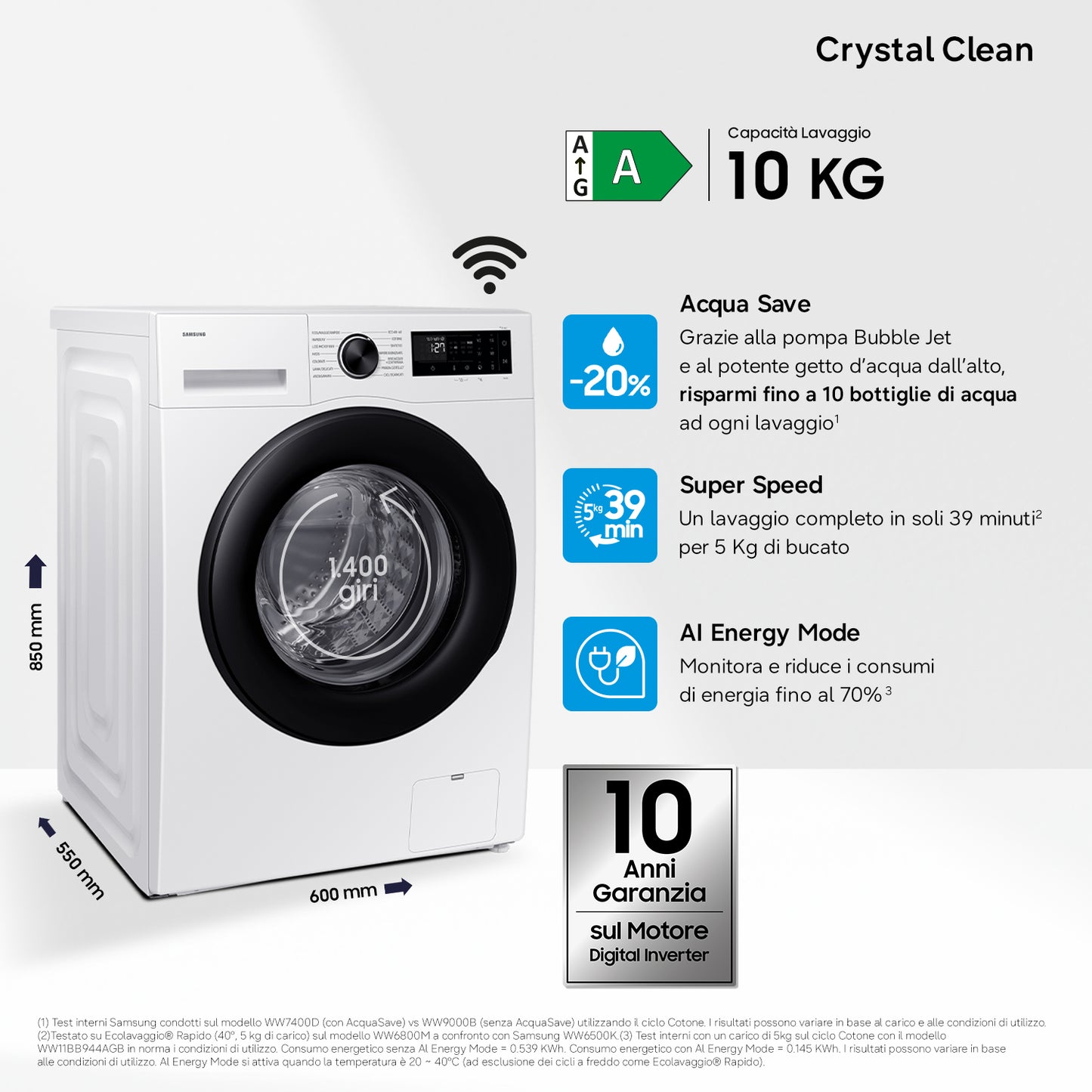 SAMSUNG BIANCO WW10FG5U34AEET | LAVATRICI | LAVATRICI CARICO FRONTALE | LAV. C/FRONTALE 10-10,99KG |